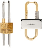 Givenchy Silver & Gold Lock Asymmetrical Earrings