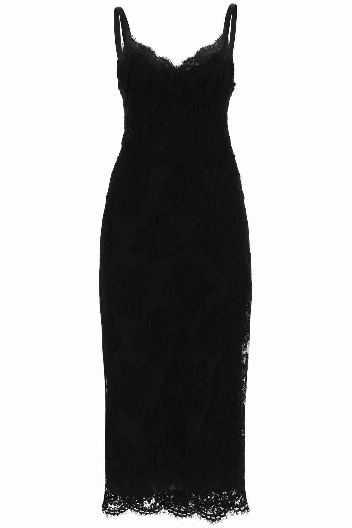 DOLCE & GABBANA midi lace dress with slit Black Dolce & Gabbana