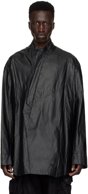 Photo: Julius Black Stand Collar Faux-Leather Shirt