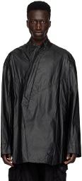 Julius Black Stand Collar Faux-Leather Shirt