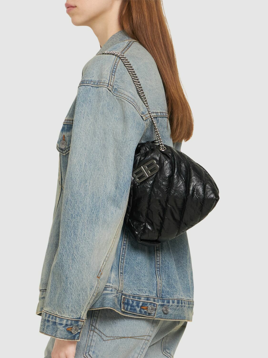 【関税&送料込】Balenciaga Black Leather Crush Xs Shoulder B BALENCIAGA Black leather Crush XS shoulder bag