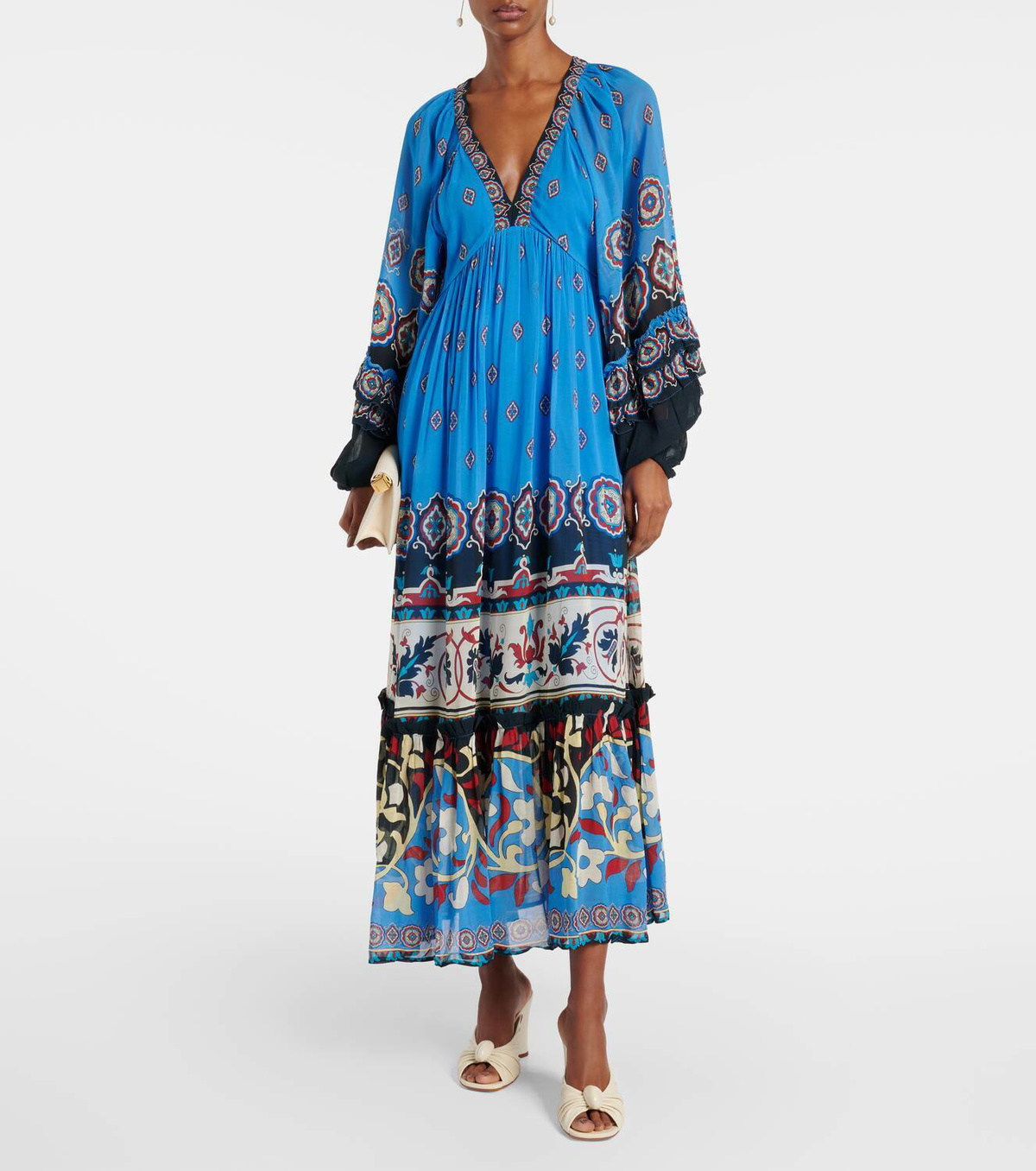Farm Rio Anika Tiles balloon-sleeve maxi dress Farm Rio