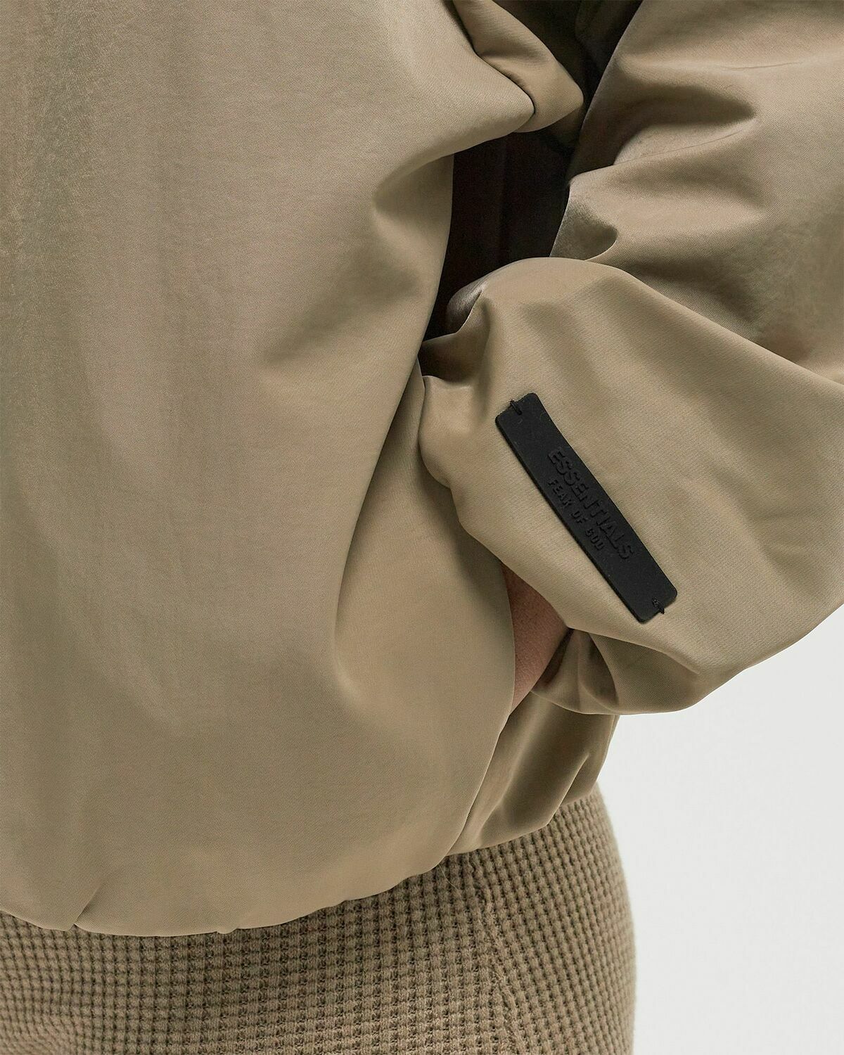 Fear of God Essentials TEXTURED NYLON HOODED BOMBER Beige Womens Bomber Jacket