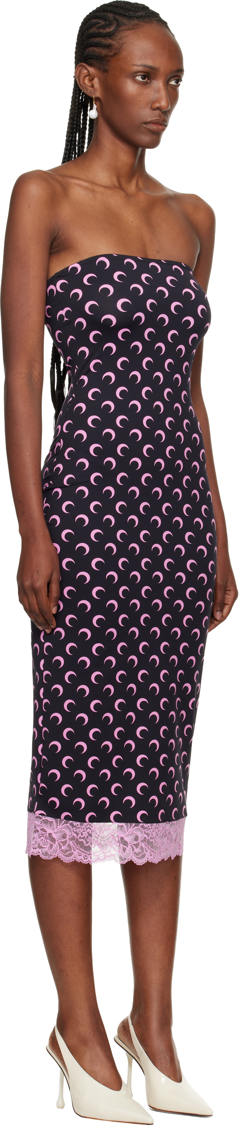 Marine Serre Black Recycled Moon Jersey Bustier Midi Dress