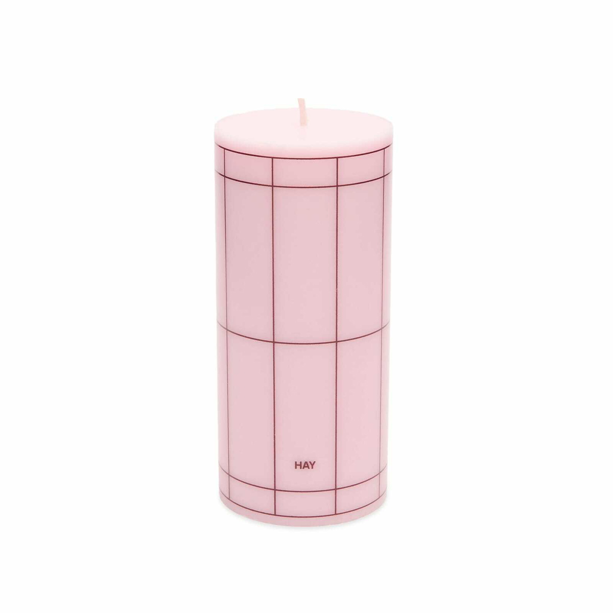 HAY Column Candle - Small in Light Pink/Bordeaux Grid 