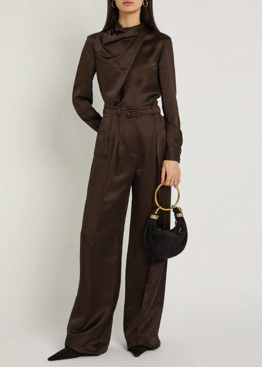 Gabriela Hearst Vargas Belted Silk Trousers Dark Brown