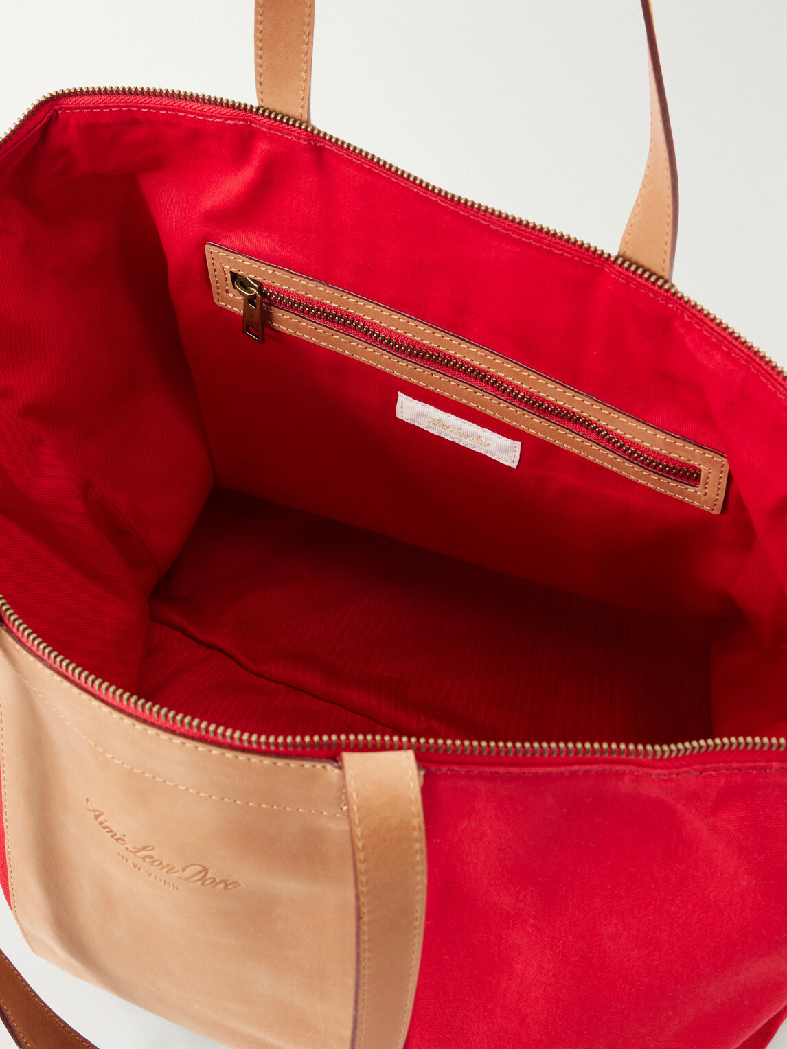 Aimé Leon Dore - Logo-Embossed Leather-Trimmed Canvas Tote - Red