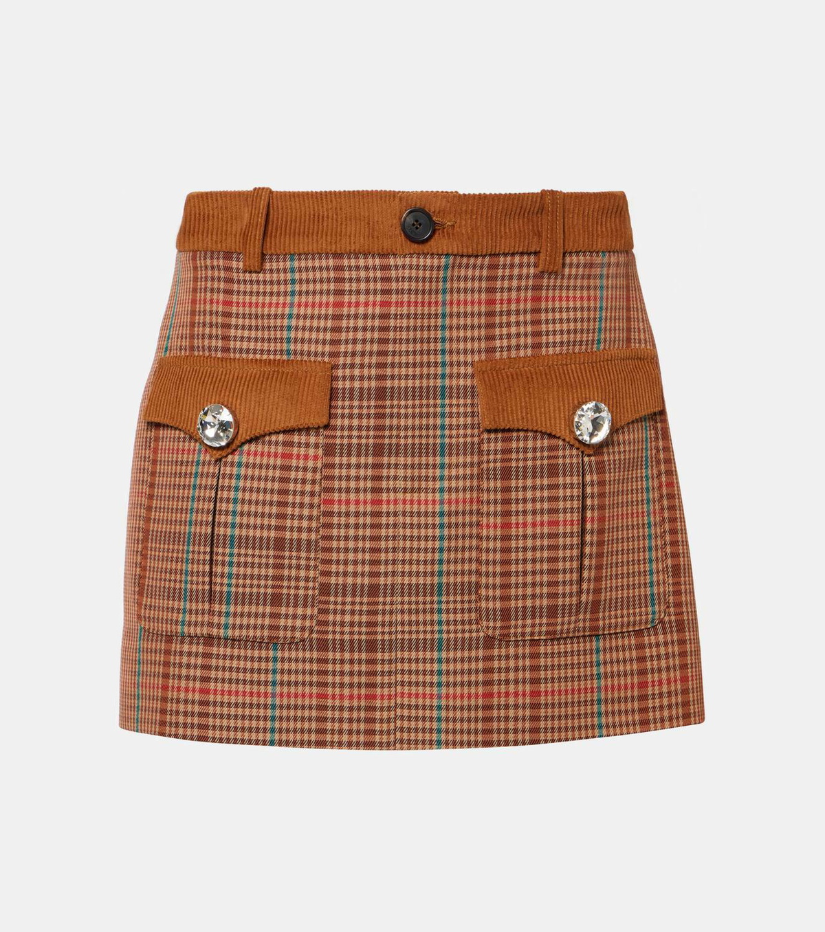 Area Checked wool-blend miniskirt