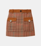 Area Checked wool-blend miniskirt