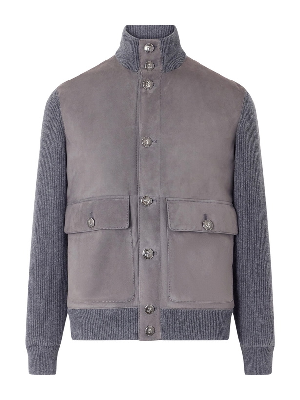 Photo: Brunello Cucinelli - Suede and Knitted Cashmere Jacket - Gray