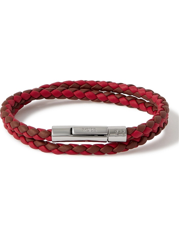 Photo: TOD'S - Woven Leather and Silver-Tone Bracelet - Red