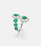 Kamyen Heart 18kt white gold and enamel ring with emeralds and diamonds