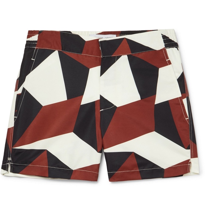 Photo: Frescobol Carioca - Modernist Slim-Fit Mid-Length Printed Swim Shorts - Burgundy