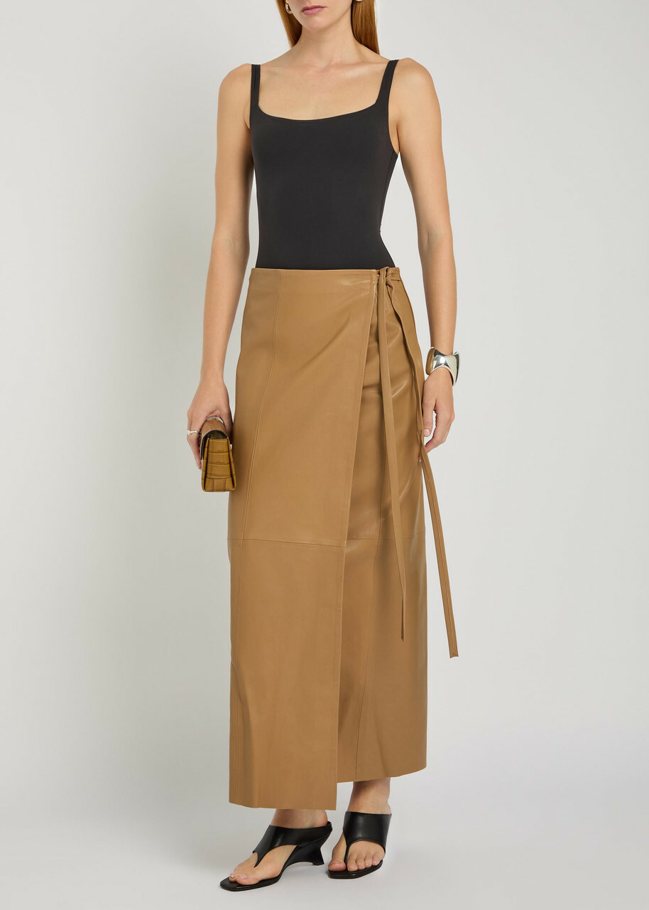 Nour Hammour Leather Maxi Wrap Skirt Light Brown