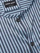 Giorgio Armani - Collarless Striped Cotton and Silk-Blend Shirt - Blue