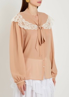 Chloe Lace-trim Silk-georgette Blouse Pink