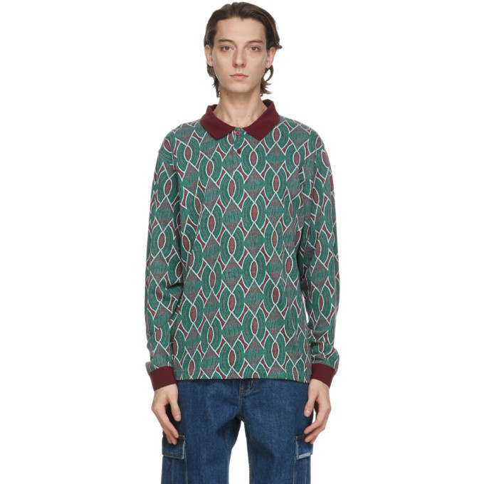 Photo: thisisneverthat Green and Burgundy Aztec Long Sleeve Polo