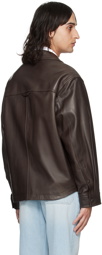 Solid Homme Brown Zip Leather Jacket