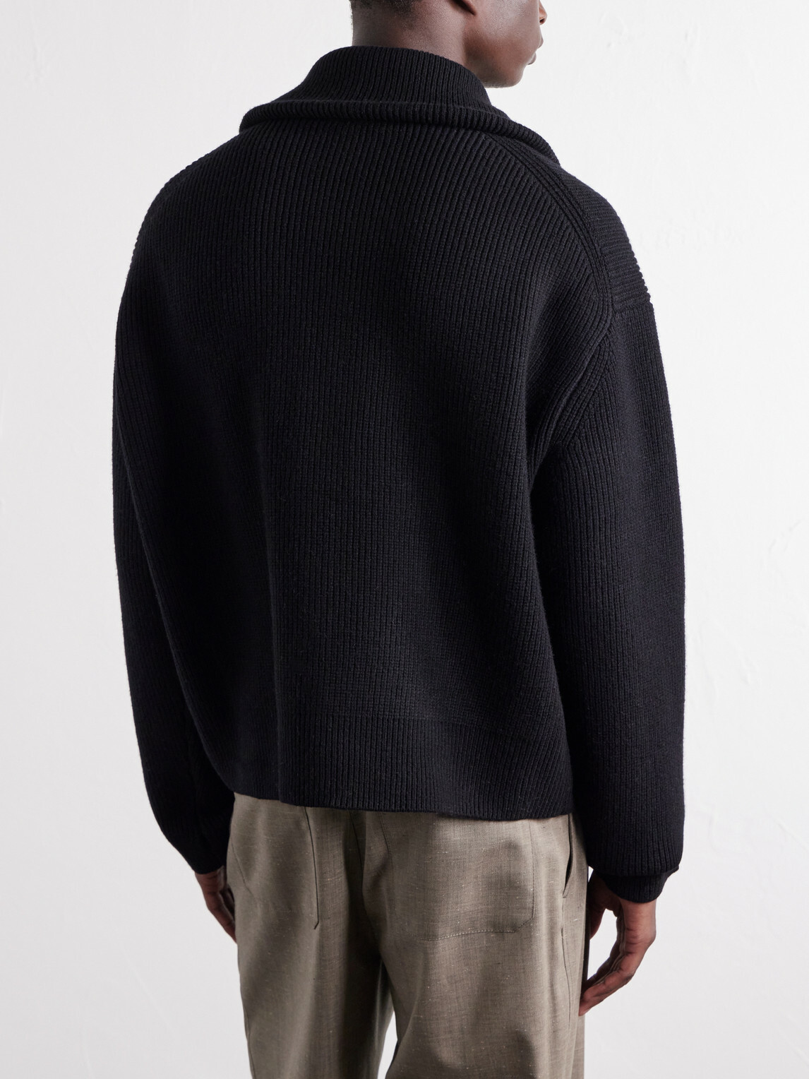 Studio Nicholson - Ribbed-Knit Merino Wool Zip-Up Cardigan - Black