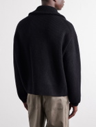 Studio Nicholson - Ribbed-Knit Merino Wool Zip-Up Cardigan - Black