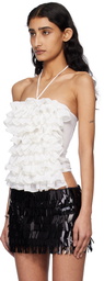 Fancì Club White Soo Halter Ruffle Tank Top