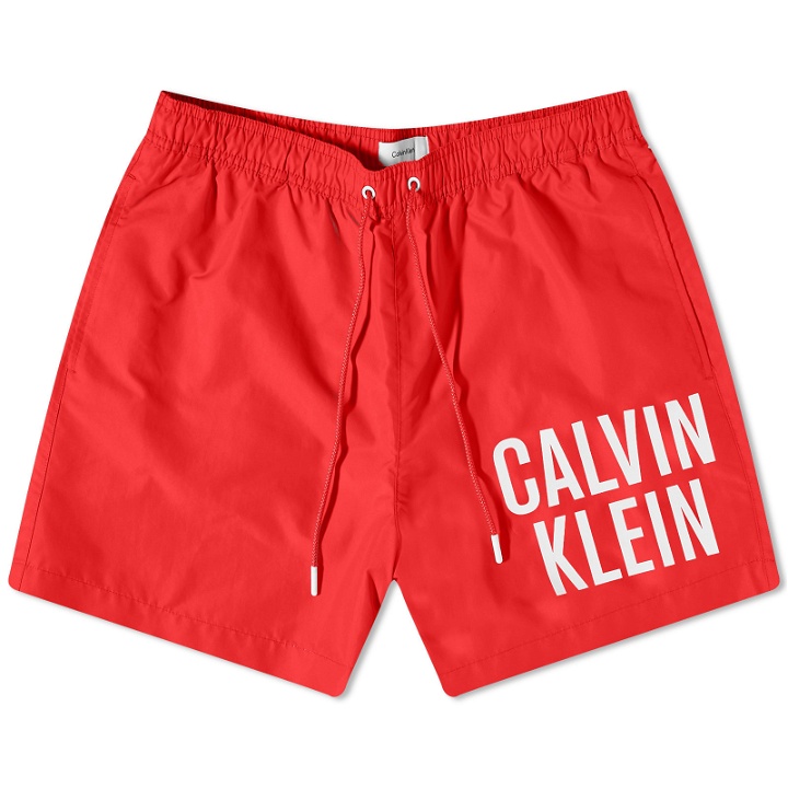Photo: Calvin Klein Men's Logo Swim Short in Cajun Red