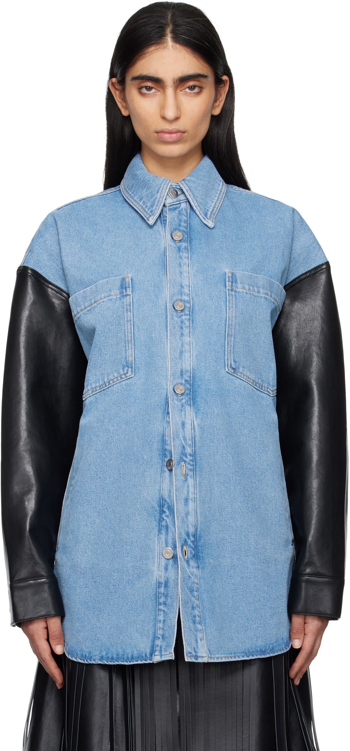 Nanushka Blue & Black Zinnie Denim Shirt