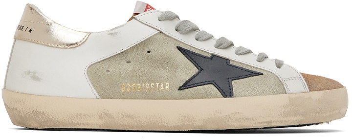 Photo: Golden Goose White & Green Super-Star Double Quarter Low-Top Sneakers