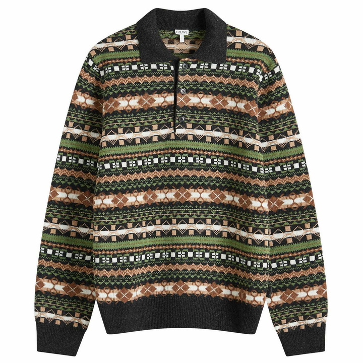 Photo: Loewe Men's Fair Isle Knit Polo in Green/Multi