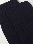 John Smedley - Rowsely Ribbed Merino Wool-Blend Socks - Blue