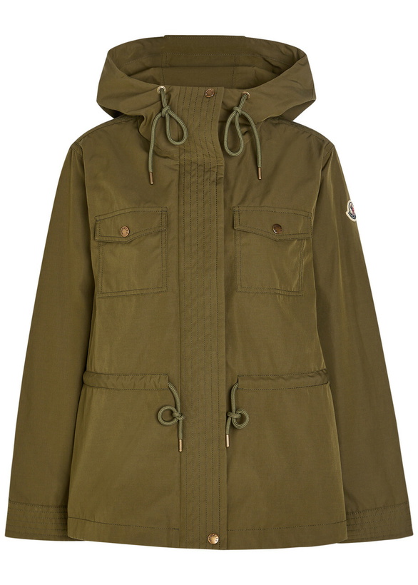 Photo: Moncler Serin Hooded Drawstring Waxed Poplin Parka Jacket Olive