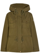 Moncler Serin Hooded Drawstring Waxed Poplin Parka Jacket Olive