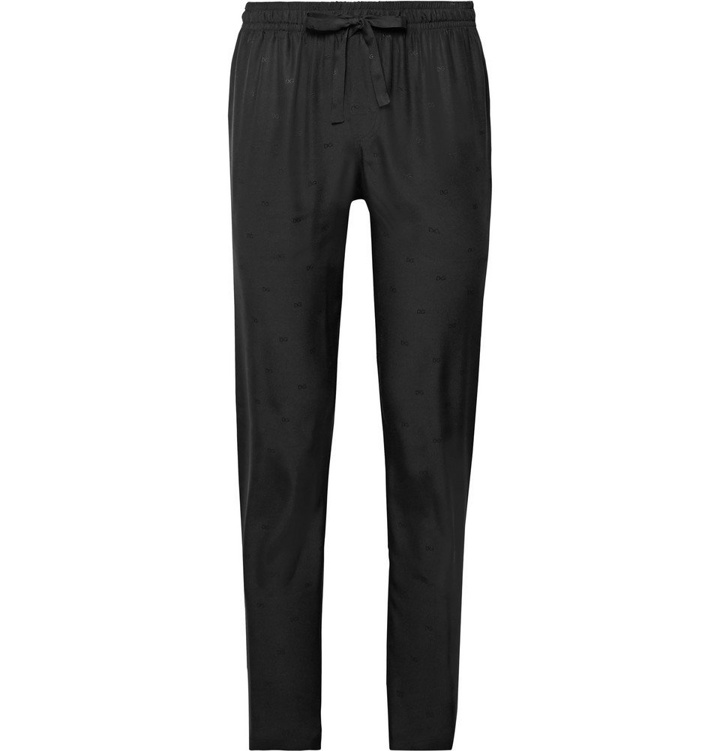 Photo: Dolce & Gabbana - Piped Silk-Jacquard Drawstring Trousers - Men - Black