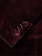 De Petrillo - Slim-Fit Shawl-Lapel Double-Breasted Cotton-Velvet Tuxedo Jacket - Burgundy