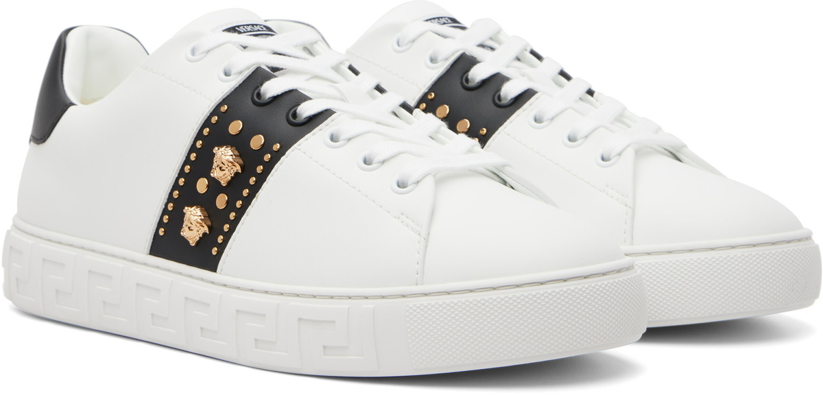 Versace White Greca Embellished Nylon Sneakers