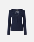 Pinko Silk Blend Ribbed Seraph Sweater Mariner Jacket Blue