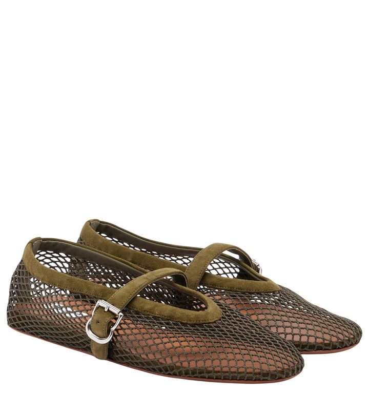 Photo: Alaïa Fishnet suede-trimmed Mary Jane flats