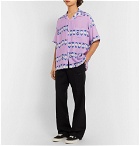 Flagstuff - Camp-Collar Printed Poplin Shirt - Purple