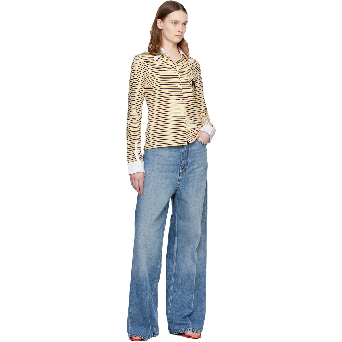 Stella McCartney Yellow Fancy Stripe Crest Polo Shirt