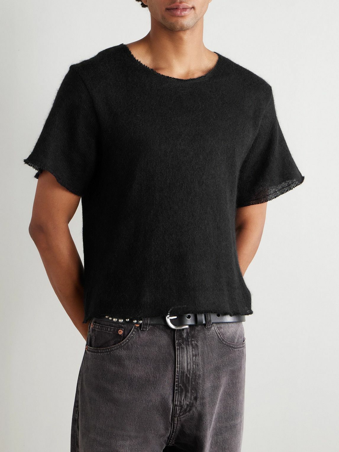 424 - Cropped Alpaca-Blend T-Shirt - Black