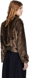 OPEN YY Brown Faux Fur Tab Toggle Jacket