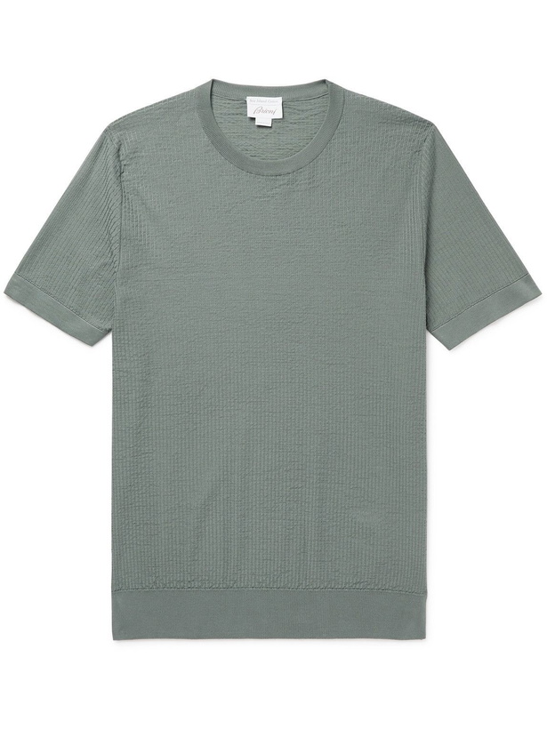 Photo: Brioni - Slim-Fit Jacquard-Knit Sea Island Cotton T-Shirt - Green