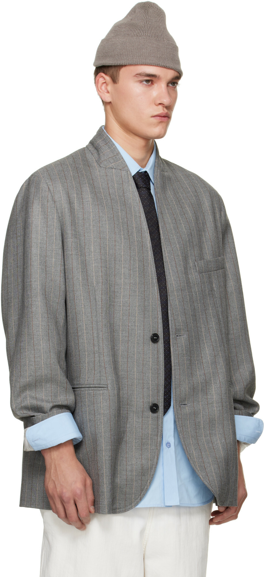 Hed Mayner Gray Striped Herringbone Blazer