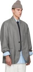 Hed Mayner Gray Striped Herringbone Blazer