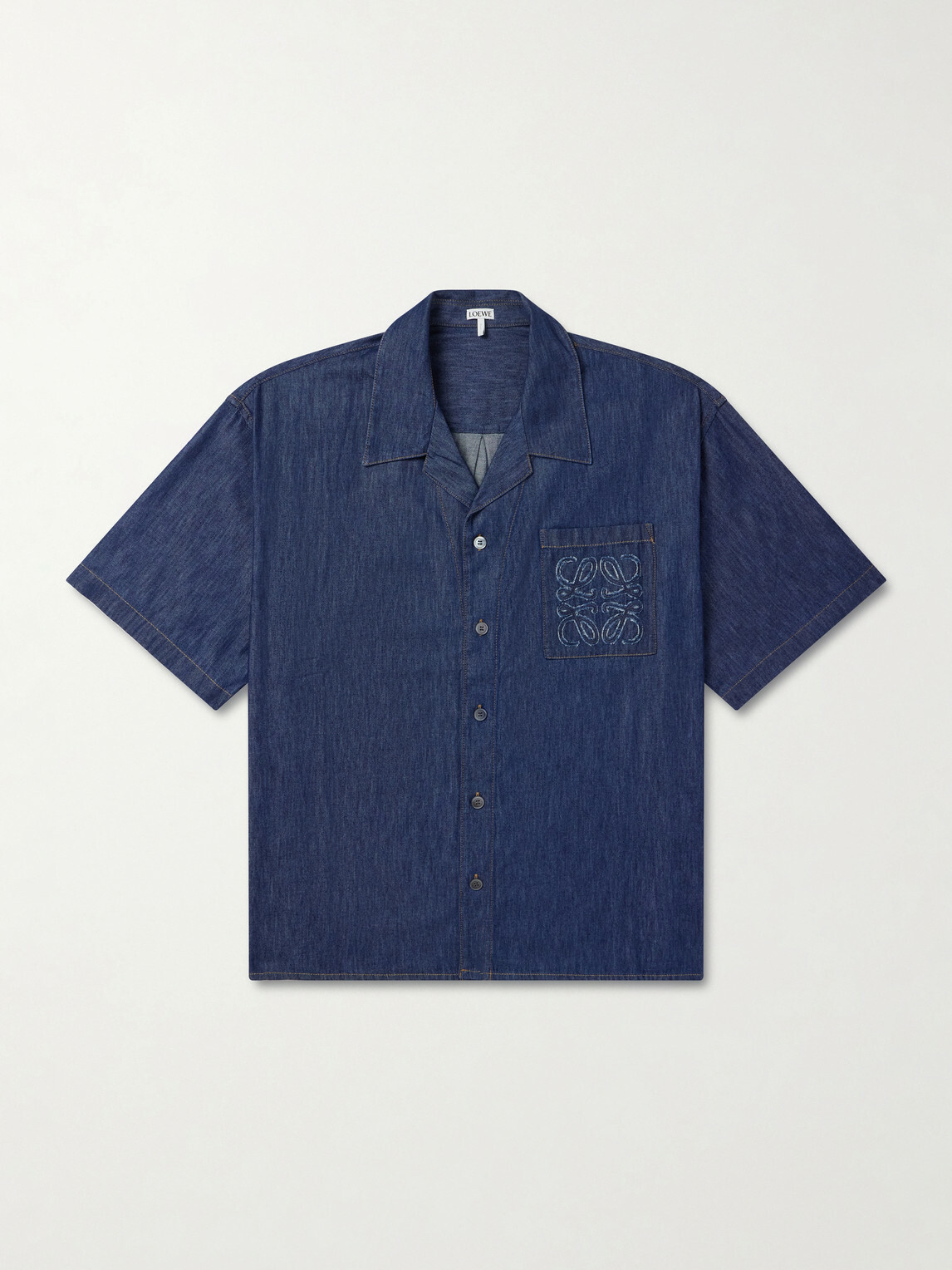 LOEWE - Camp-Collar Anagram-Detail Denim Shirt - Blue