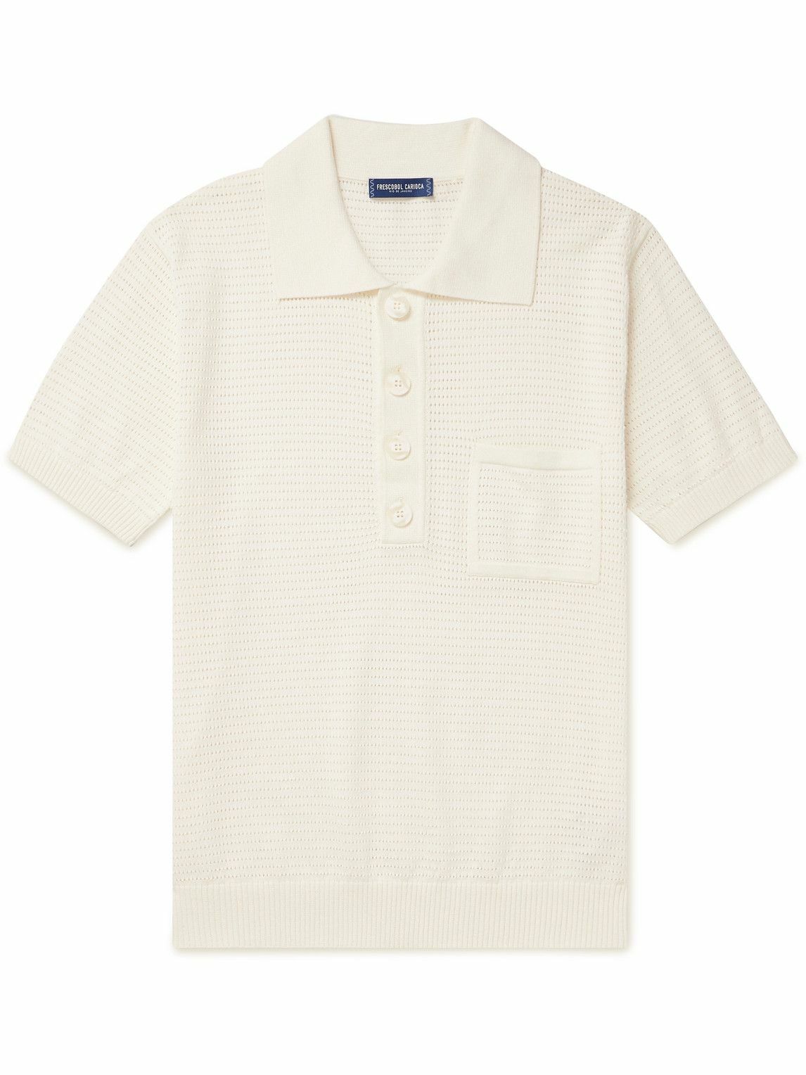 Frescobol Carioca Clemente PointelleKnit Cotton Polo Shirt White