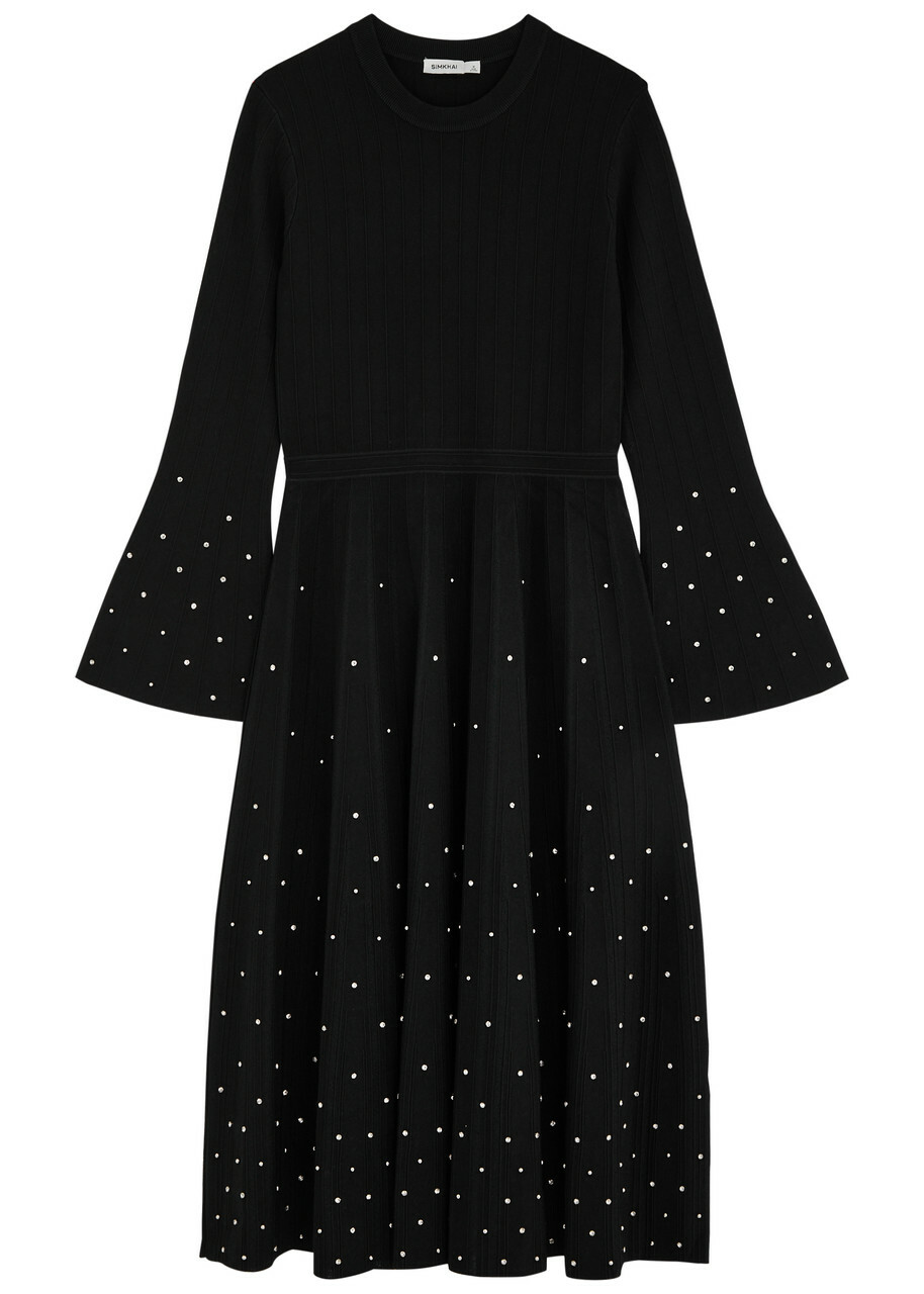 Simkhai Embellished Stretch-knit Midi Dress Black