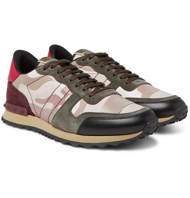 Photo: Valentino - Valentino Garavani Rockrunner Suede, Leather and Canvas Sneakers - Pink