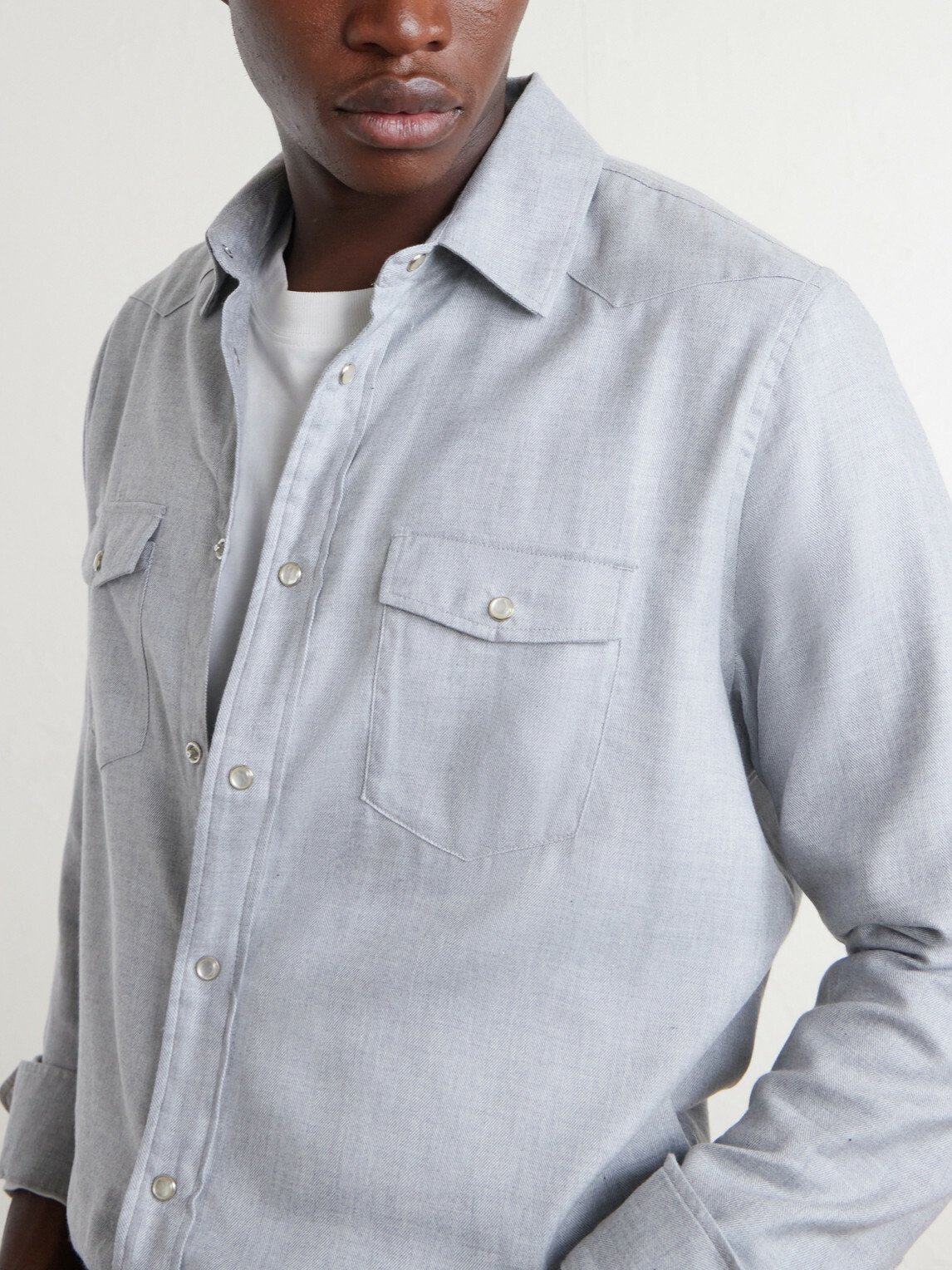 Mr P. - Herringbone Cotton and Lyocell-Blend Shirt - Gray