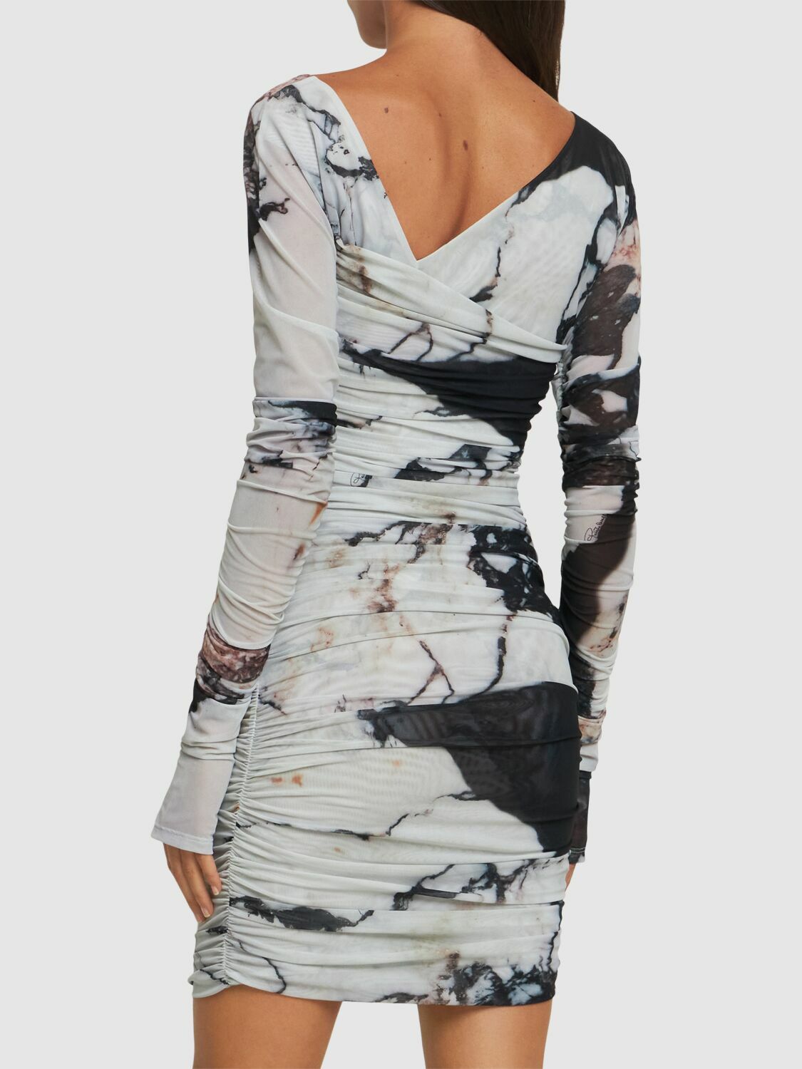 ROBERTO CAVALLI Marmo Printed Stretch Tulle Mini Dress Roberto Cavalli